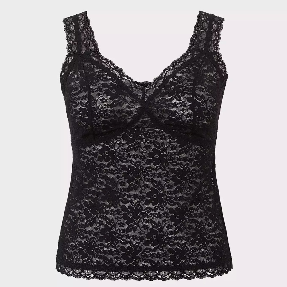 Torrid Womens Lace Cami Tank Top Sz M Black Whimsigoth Babydoll Floral Sheer